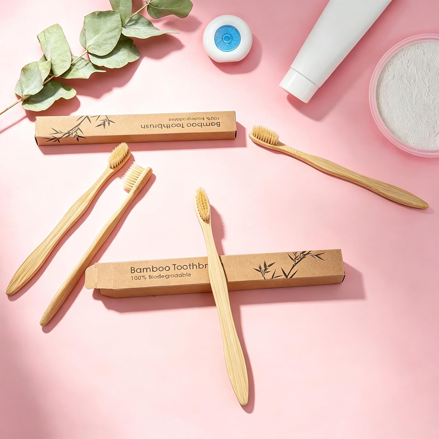 12Pcs Boar Bristle Bamboo Toothbrush Compostable Plastic Free