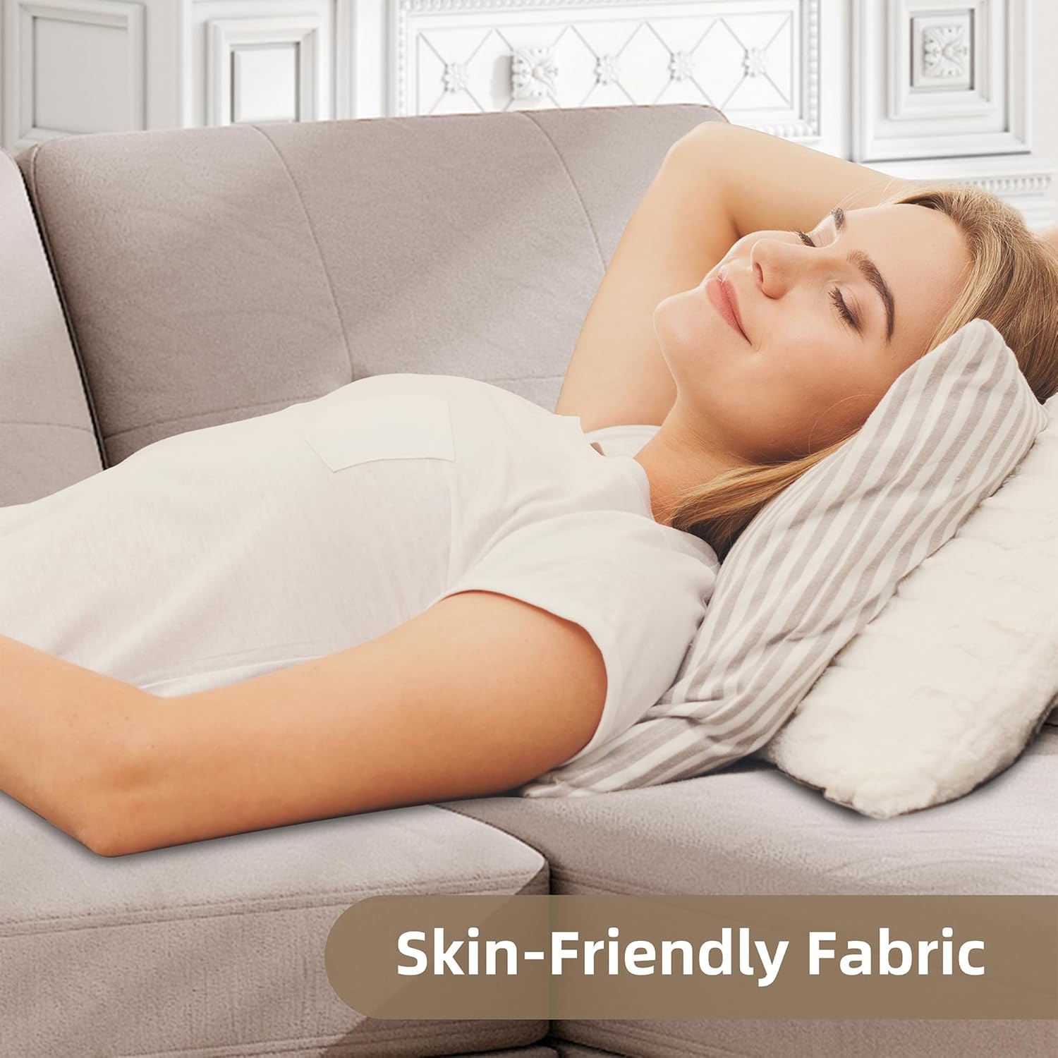 Person relaxing on the sofa, highlighting skin-friendly fabric