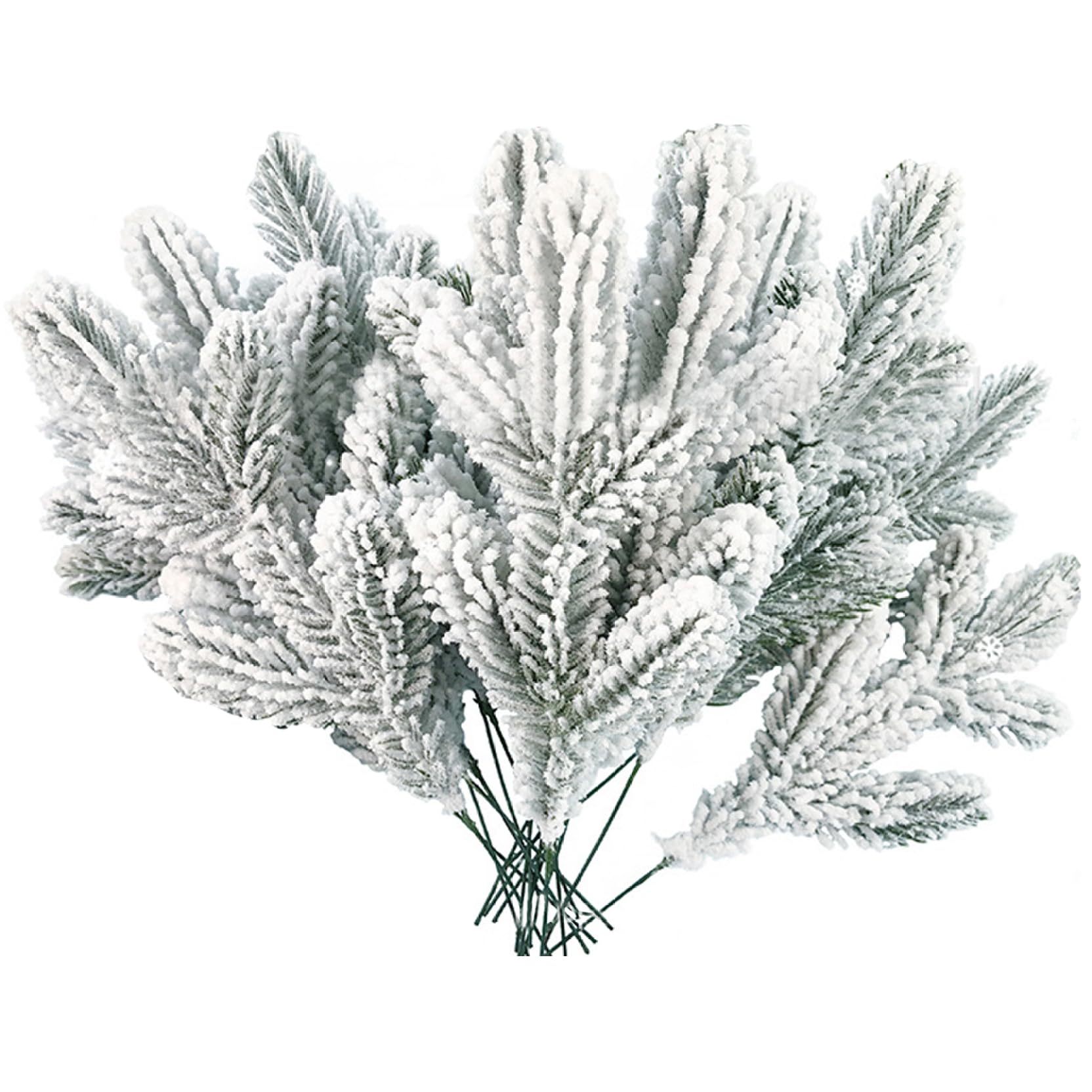 Artificial Pine Branches, 24PCS 11 Inch Frosted Snowy Christmas Foliage, Plastic Christmas Greenery Stems, DIY Tree Picks for Winter Crafts Wreaths Garlands Flower Arrangement.
