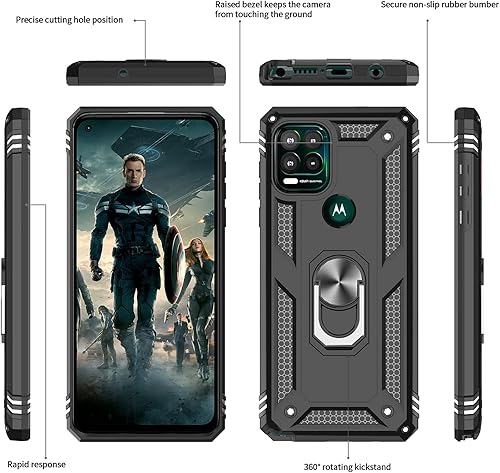 Miniatura 3 de LeYi Funda para teléfono Moto G Stylus 5G de grado militar 2021 con soporte de anillo magnético y 2 protectores de pantalla de vidrio templado,