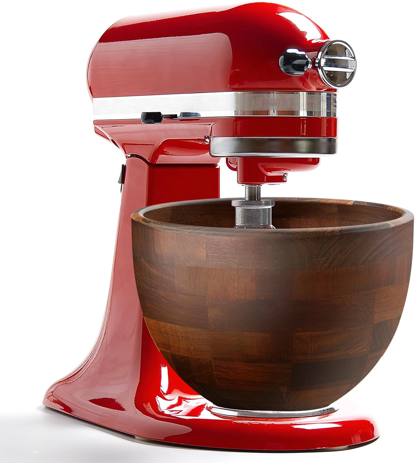 Premium Walnut Wood Mixing Bowl Compatible with KitchenAid 4.5 & 5 QT Tilt-Head Models – Natural Food-Grade Walnut Wooden Bowl with Stainless Steel Locking Base | 5QT