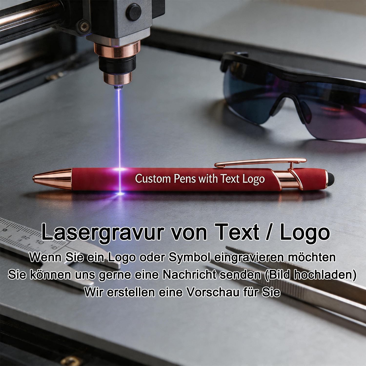 Kugelschreiber mit Gravur Namen, Lila, 100 Stück | Personalisierter Stift mit Logo, mit Touchpen, Touchscreen Stifte, für Hochzeit, Eigenem, Kirche, Party, Geschenke, Metall