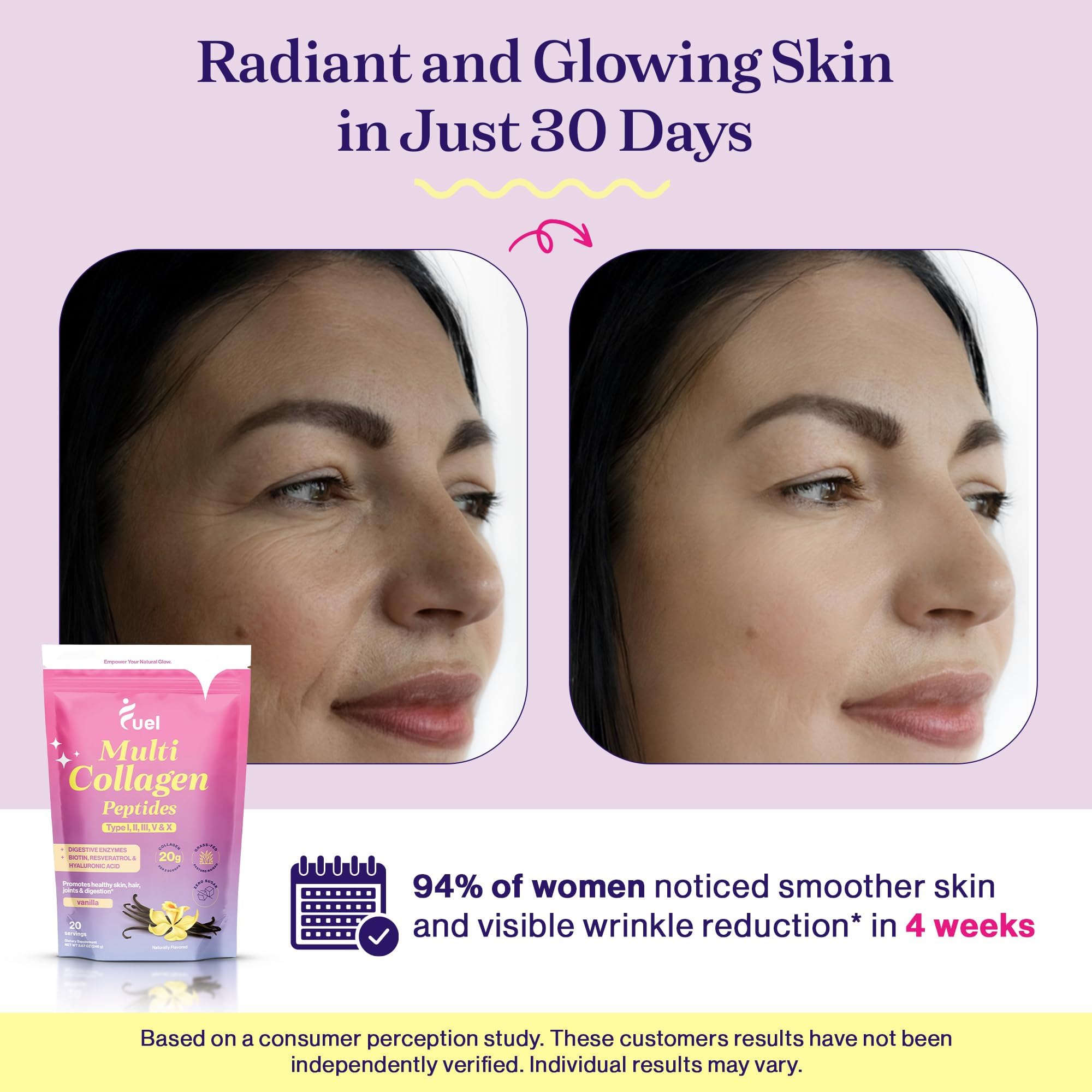 Fuel Multi Collagen Peptides Powder – 20g Hydrolyzed Collagen I, II, III, V & X for Hair, Skin, Nails & Joint Support – Better Absorption – Keto & Gluten Free, French Vanila 8.67oz