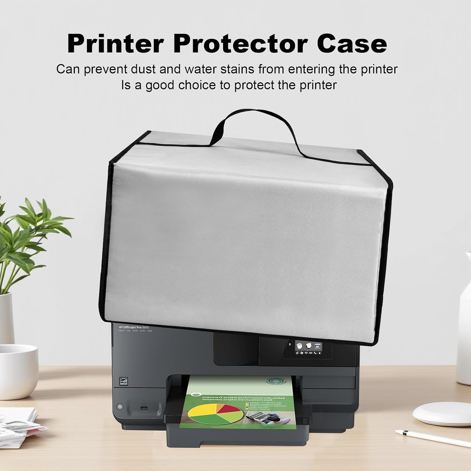 Printer Dust Cover Heavy Duty Waterproof Nylon Convenient Protective Case for HP OfficeJet Pro 8610/8620 All-in-One Wireless Color Printer,(A7F64A)(A7F65A) (Silver)