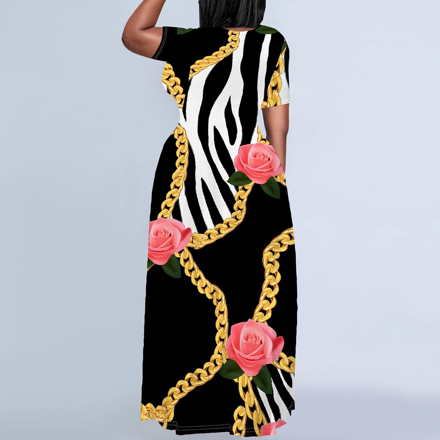 Plus Size Maxi Summer Dress for Women Vacation Outfits Round Neck Long Loose A Line Dress - Image 4