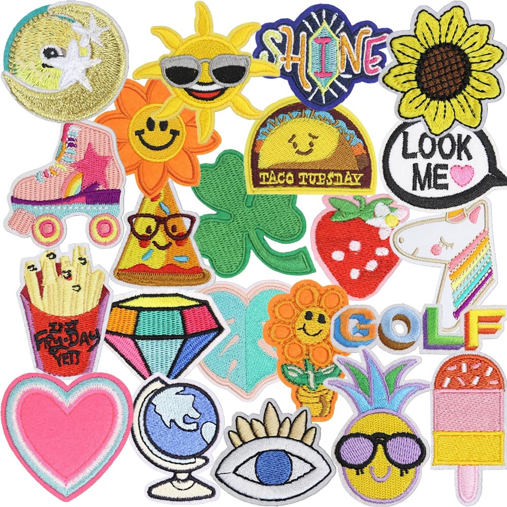 23 PCS Strawberry Sun Pineapple Patches Funny Strawberry Sun Pineapple Iron on Embroidered Applique Sew on Patches for Coat Hat Pants Jackets Uniforms DIY Decoration Clothes Backpacks Jeans Bags