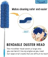Vista 3 de Plumero de microfibra con poste extensible, plumero de telaraña extra largo de 100 pulgadas para limpieza, cabezal flexible, antiarañazos, lavable