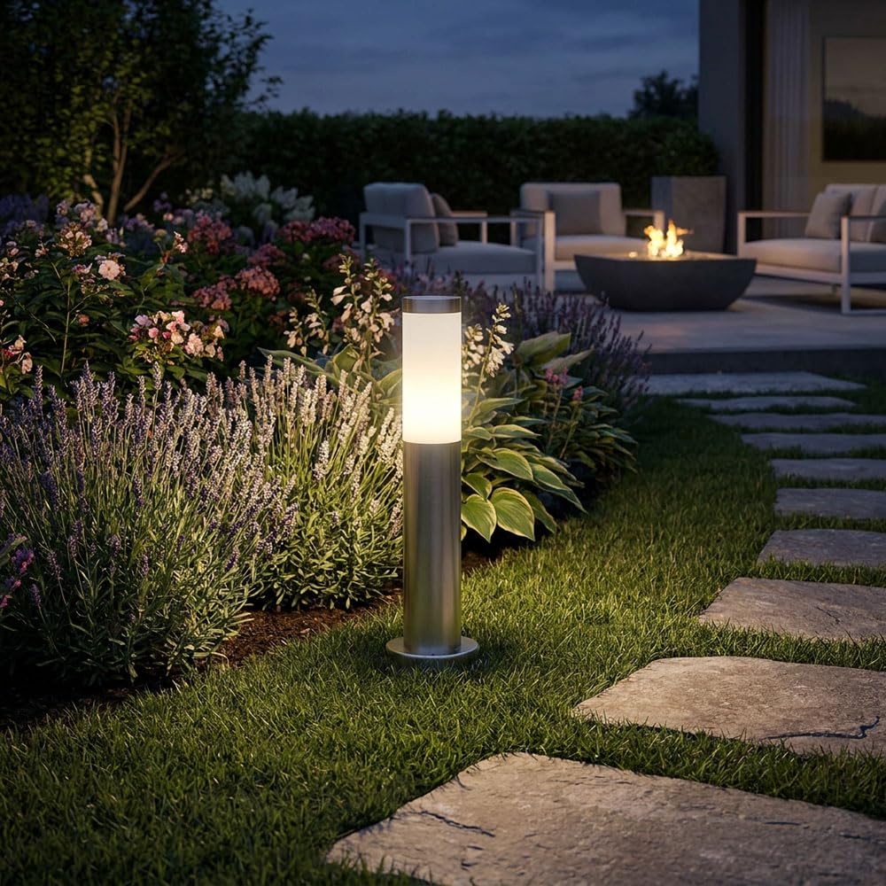 4x LED Außen Stehleuchte Standlampe Beleuchtung Weg-Licht Edelstahl IP44 geeignet für Garten, Hof, Weg, Eingangsbereich, Veranda, Terrasse