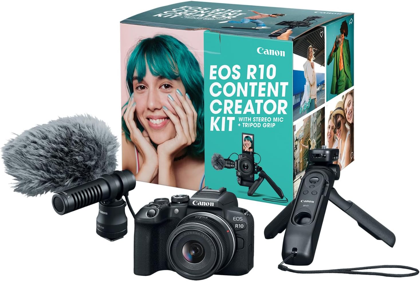 EOS R10 Content Creator Kit, Mirrorless Vlogging Camera with RF-S18-45mm F4.5-6.3 is STM Lens, Tripod and Stereo Microphone, 24.2 Megapixel CMOS (APS-C) Sensor, 4K Video, Black