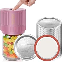 Electric Mason Jar Vacuum Sealer Kit Pink & Mason Jar Lids and Rings 48Pcs/24 Sets for Wide Mouth