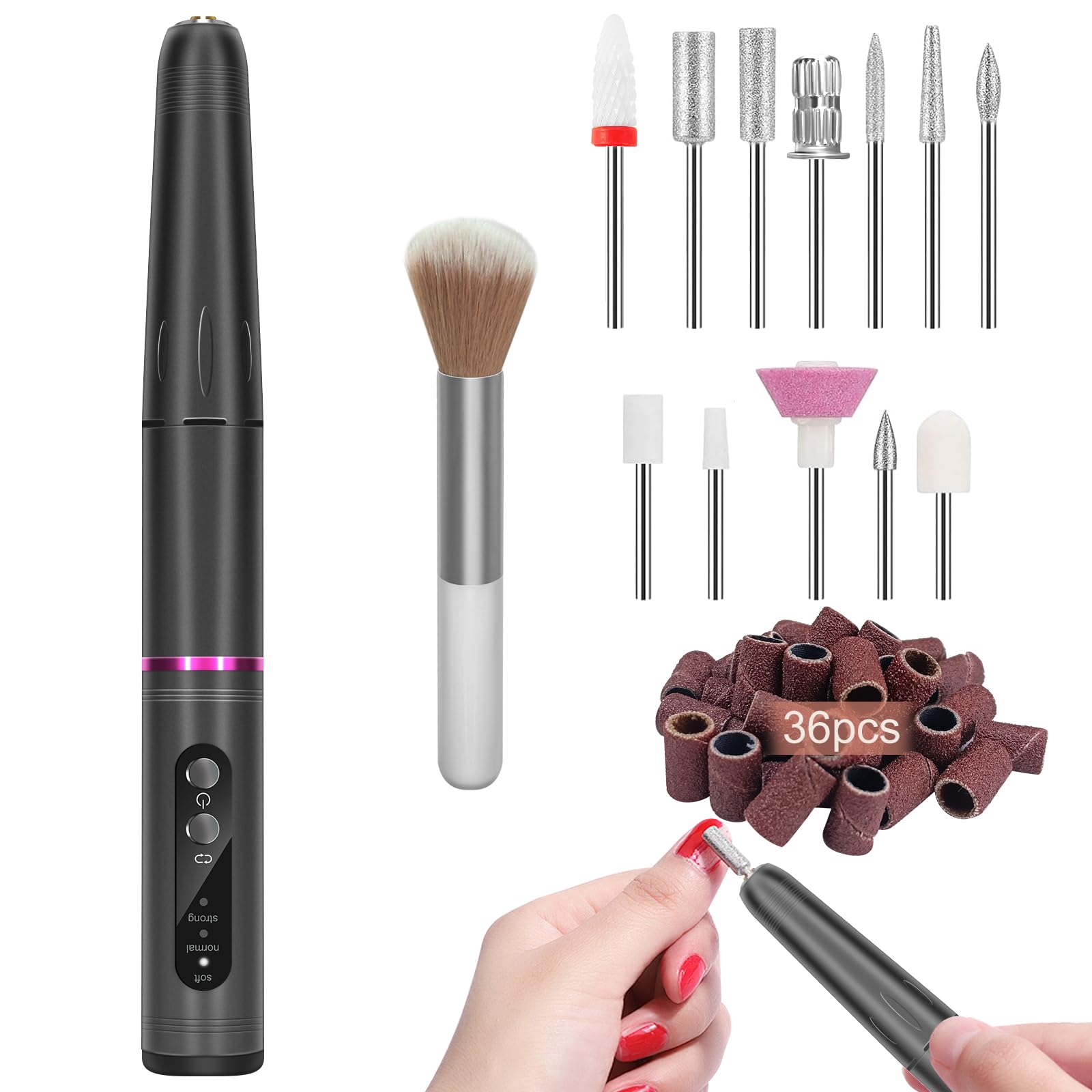 Torno para Uñas Profesional,12 en 1 Recargable Lima de Uñas Profesional,25000 RPM Bajo Ruido USB Velocidad Ajustable Set Portátil de Esmalte de Uñas y Pedicura para DIY Mujeres, Niñas y Principiantes