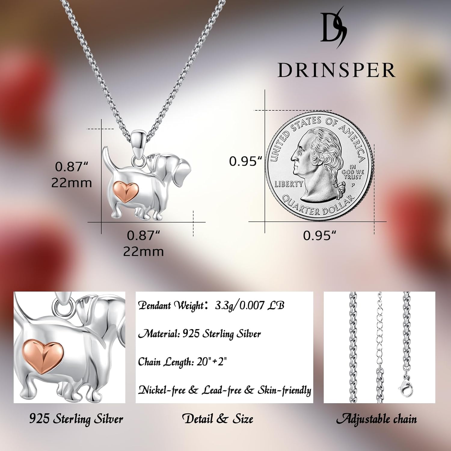 Dachshund Necklace,Dog Necklace for Women 925 Sterling Silver Dachshund Weiner Pendant Cute Animal Weener Charm Jewelry Gifts for Mom Wife