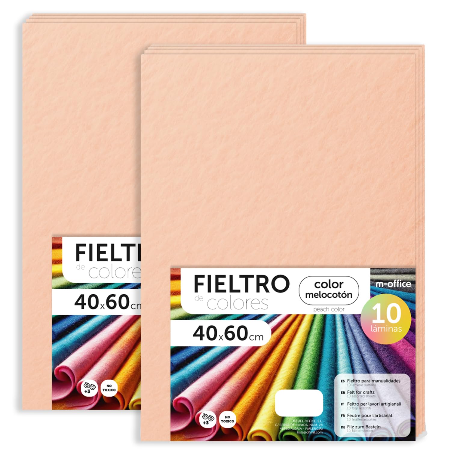 m-office Bastelfilz für DIY-Projekte, Filzplatten in bunten Farben, Weich und Flexibel, Material für Nähen und Patchwork Stoffe, Ideal Handarbeiten, Deko Kunsthandwerk, 20x30cm, (Pfirsich, 20 Stk)