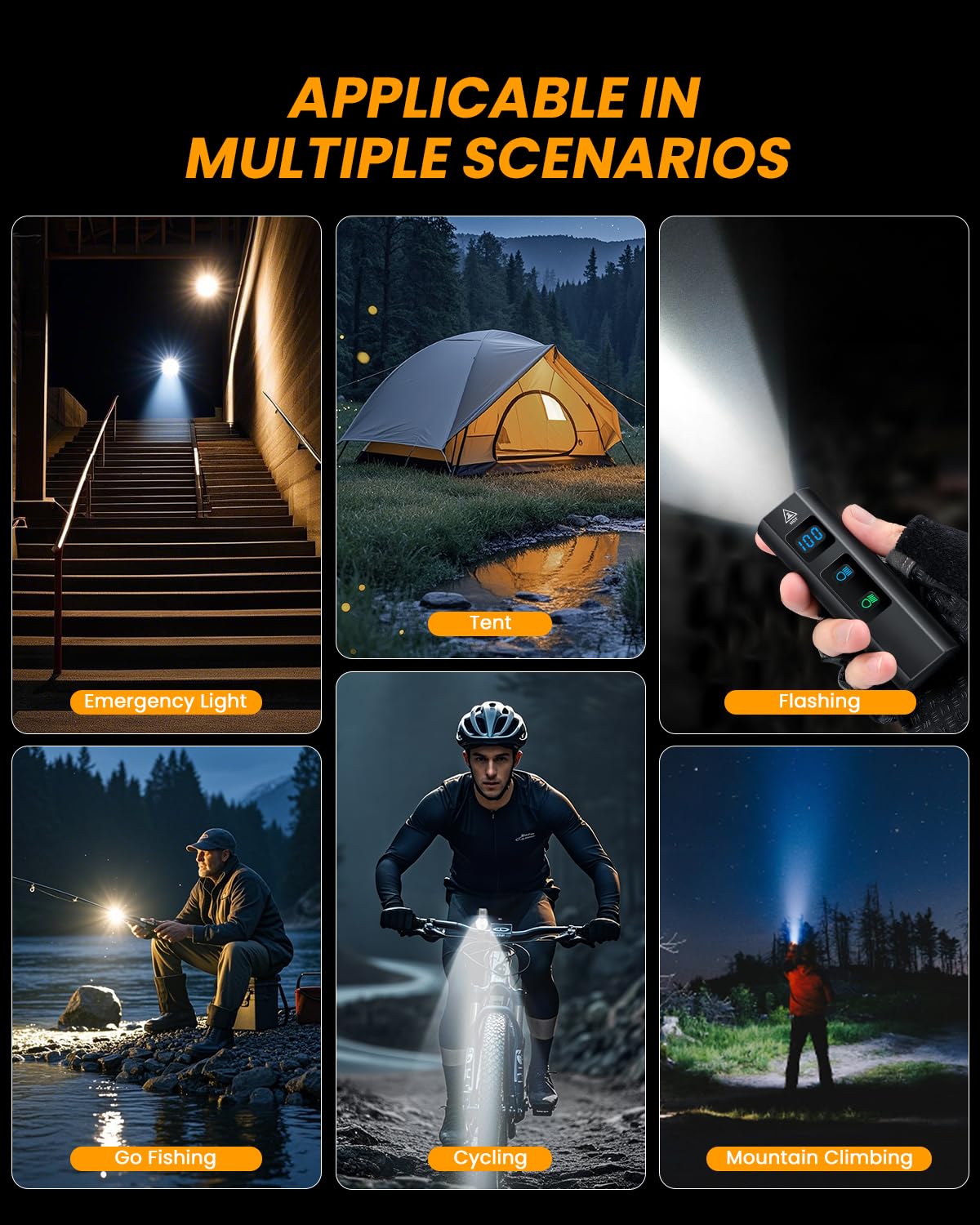 ONVIAN Luces de bicicleta para montar en la noche, faro delantero recargable para bicicleta con 1200 lúmenes, luz impermeable IPX5 de aleación de aluminio para bicicleta