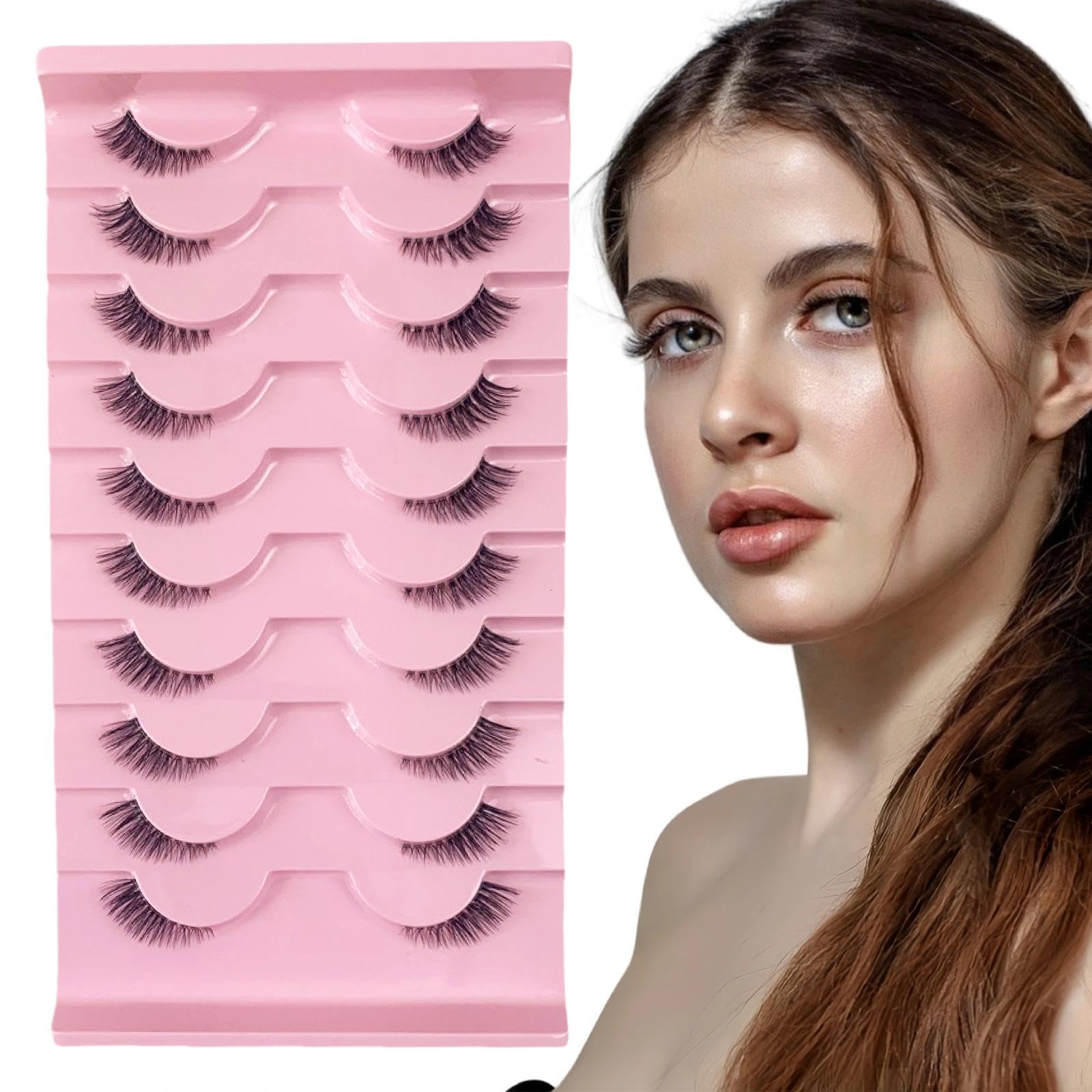 False Eyelashes with Clear Band Half Lashes Natural Look 10 works Cat Eye Wispy Corner Lash Reusable Transparent Fake Lash