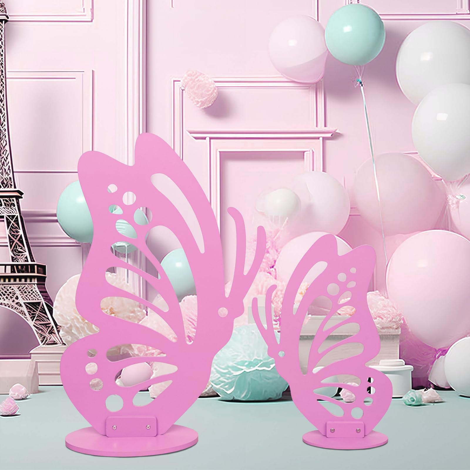 Large Wooden Butterfly Decorations, 3 ft and 2 ft Butter fly Shape Craft for Baby Shower, Birthday, Wedding, Party Backdrop, Freestanding Wood Butterfly Crafts Pink P01