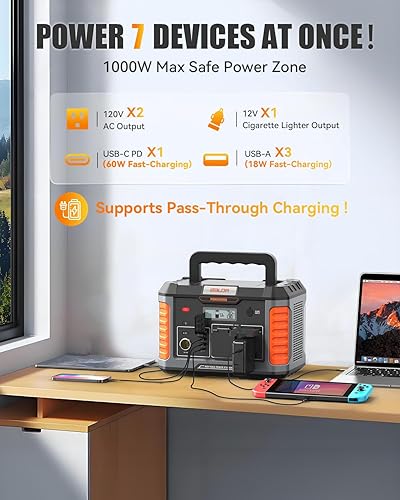 Miniatura 5 de BALDR Pioneer estación de energía portátil de 500 W, 461 Wh, generador solar, batería de litio de reserva con inversor de onda sinusoidal pura, para