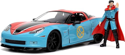 Jada Toys Marvel Doctor Strange 1:24 2006 Chevy Corvette Z06 - Auto fundido a presión con figura de Dr. Strange de 2.75 pulgadas, juguetes para