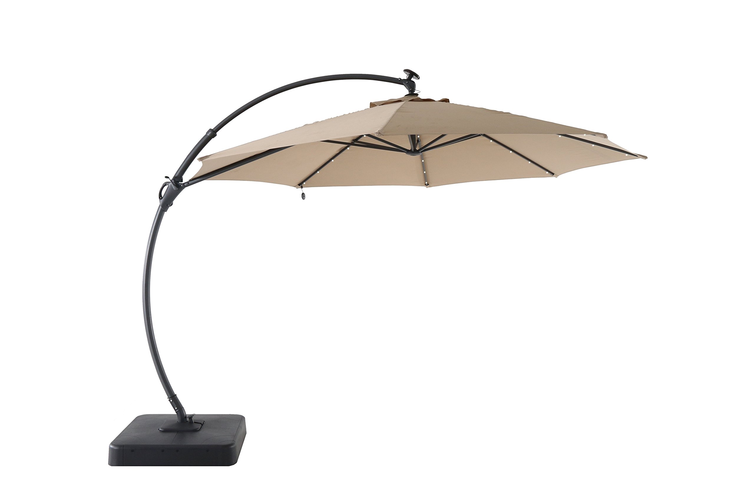 Creador 360°Rotation Patio Umbrella 11 Ft Deluxe Aluminum Outdoor Cantilever Umbrella Round Canopy With Solar Powered LED Lighted Includes Base