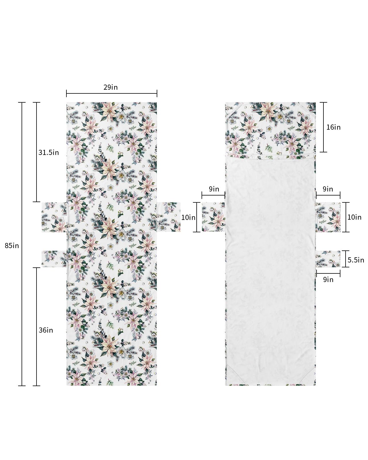 Christmas Beach Lounge Chair Towel Cover, Soft Chaise Lounge Towel with Side Pockets Patio Pool Chairs Cover for Beach/Pool Sunbathing 29x85 Pink White Xmas Floral Botanical