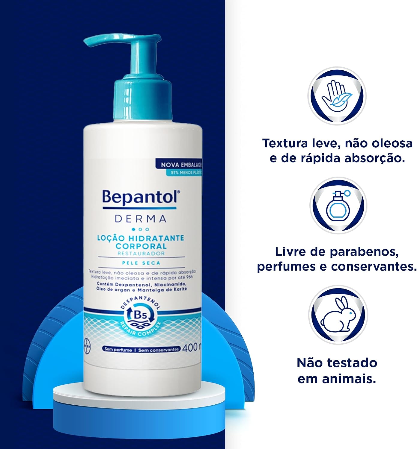 Bepantol Derma Hidratante Corporal, Restaurador para Pele Seca, 400ml
