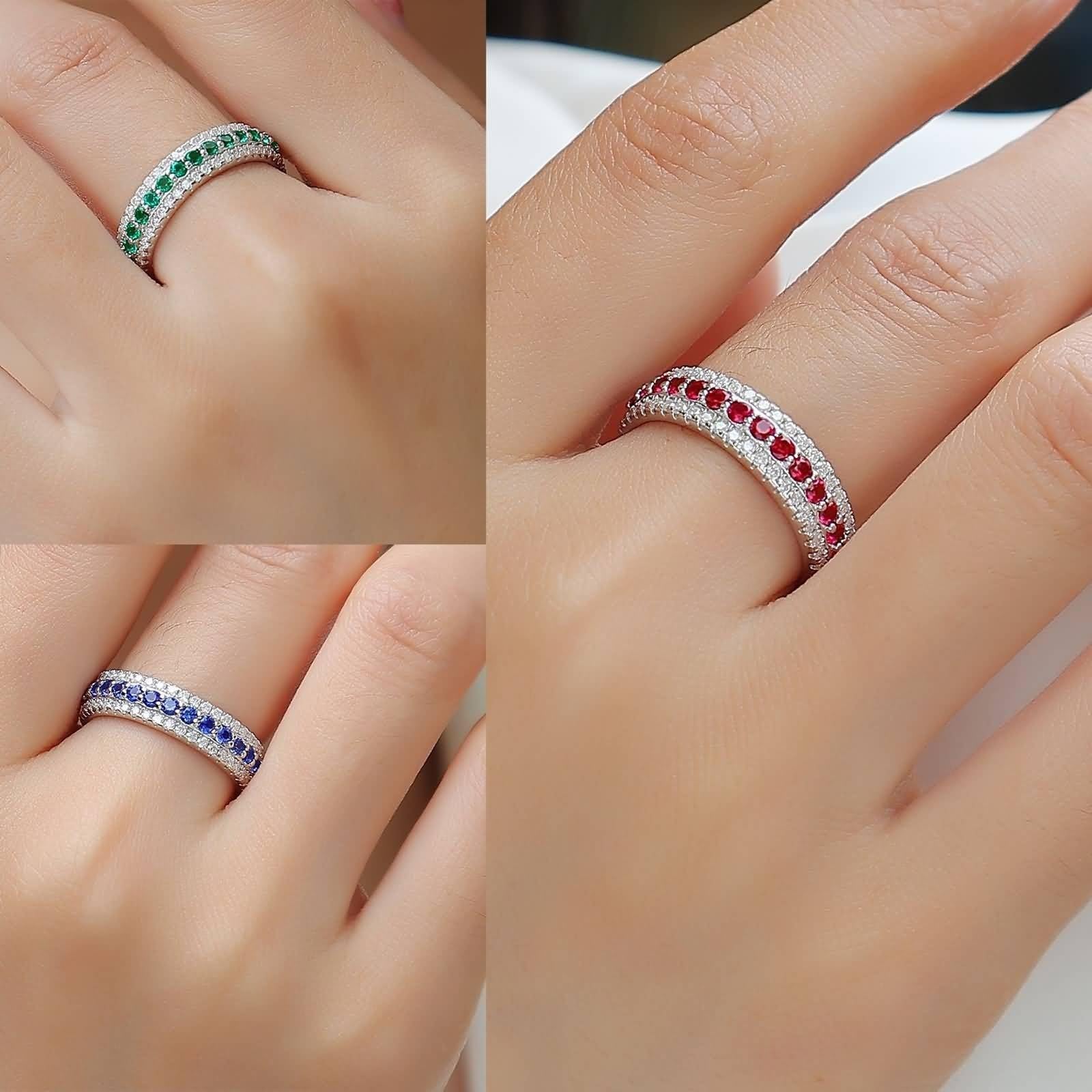 Ringe Frauen Cool, Ring Schlicht Eleganter Ring mit 0,87 Ct Labor Saphir und Moissanit Silber 18K Weißgold Größe 47 (15.0)