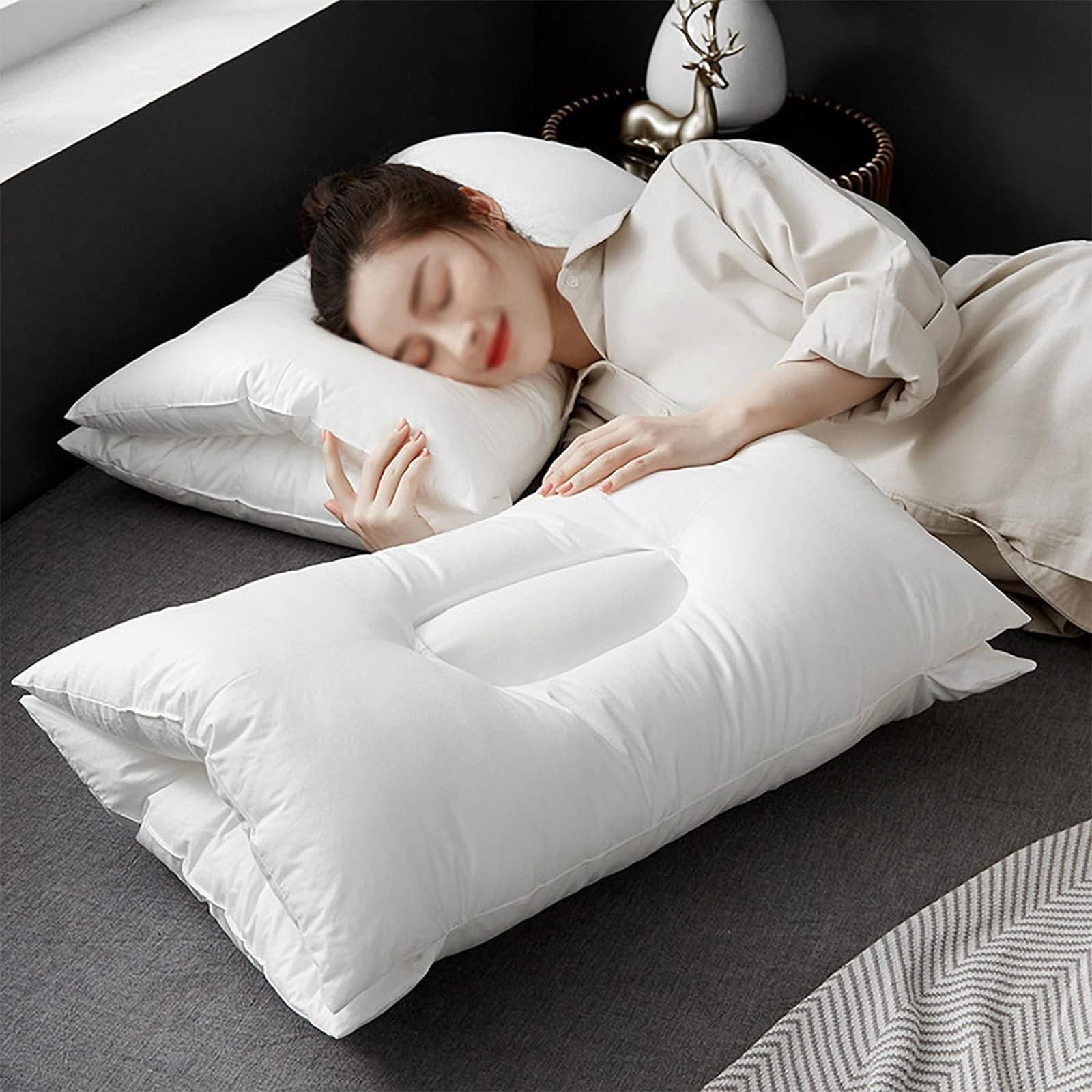 Oreiller ergonomique anti-ronflement, oreiller de sommeil profond en coton avec 3 divisions scientifiques, forme cervicale orthopédique, ne s'effondre pas, pour les personnes dormant sur le dos