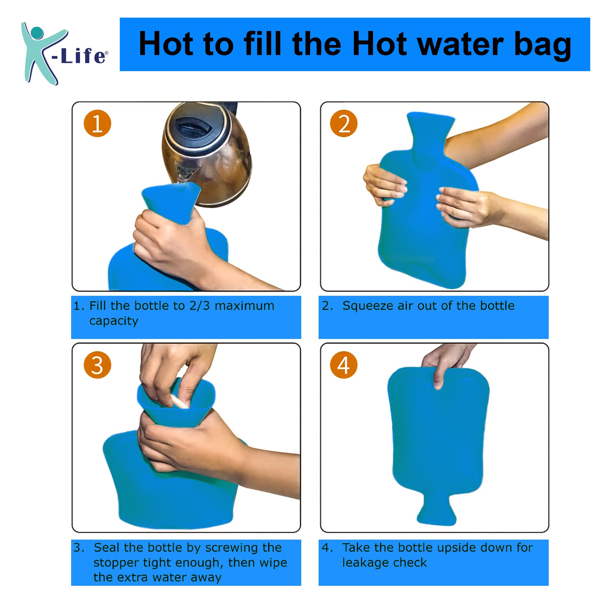 K-life Leak Proof Thick Rubber Non-Electrical 2 L Hot Water Bag for Pain Relief (Blue) 2