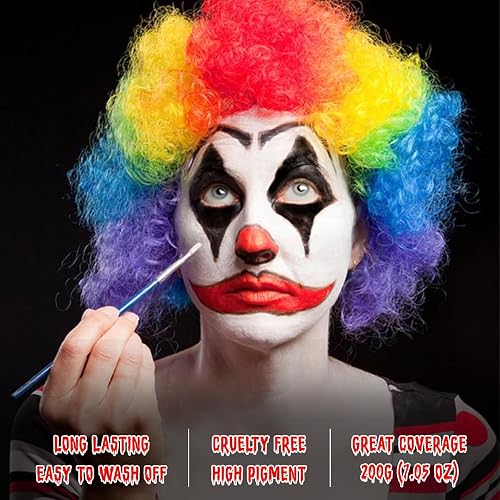 Kit Maquillage Halloween Rouge Et Blanc - 2 Pots 60g + Pinceaux - Pour Visage Et Corps, Enfant/Adulte, Cosplay - 12