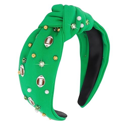 Miniatura 1 de YARIEW Diadema de fútbol con perlas y diamantes de imitación, diadema anudada a la moda, diadema ancha para el día de juego, accesorios para el