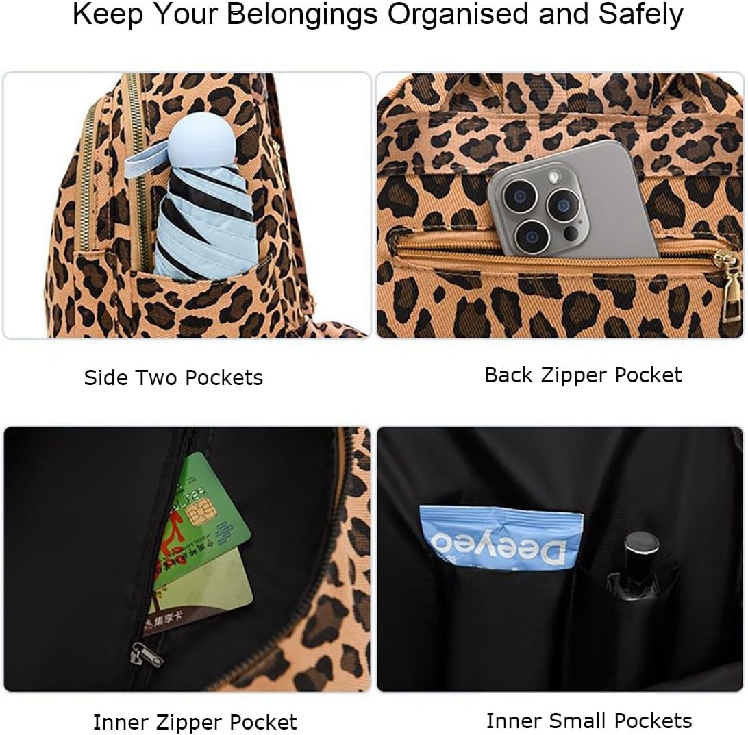 YUNZLAN Ladies Cheetah Print Backpack for Travel School Small Daypacks Leopard Shoulder Bag Purse for Women Girls-Deep Brown Cheetah - Image 4