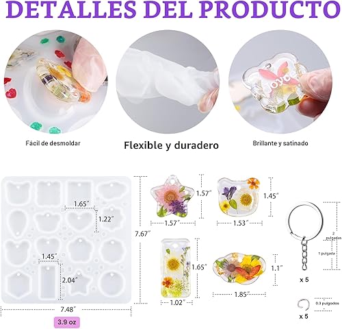 Miniatura 2 de LET'S RESIN Moldes de resina para llavero de silicona con agujero, 16 cavidades de resina UV, molde colgante de joyería para principiantes, moldes