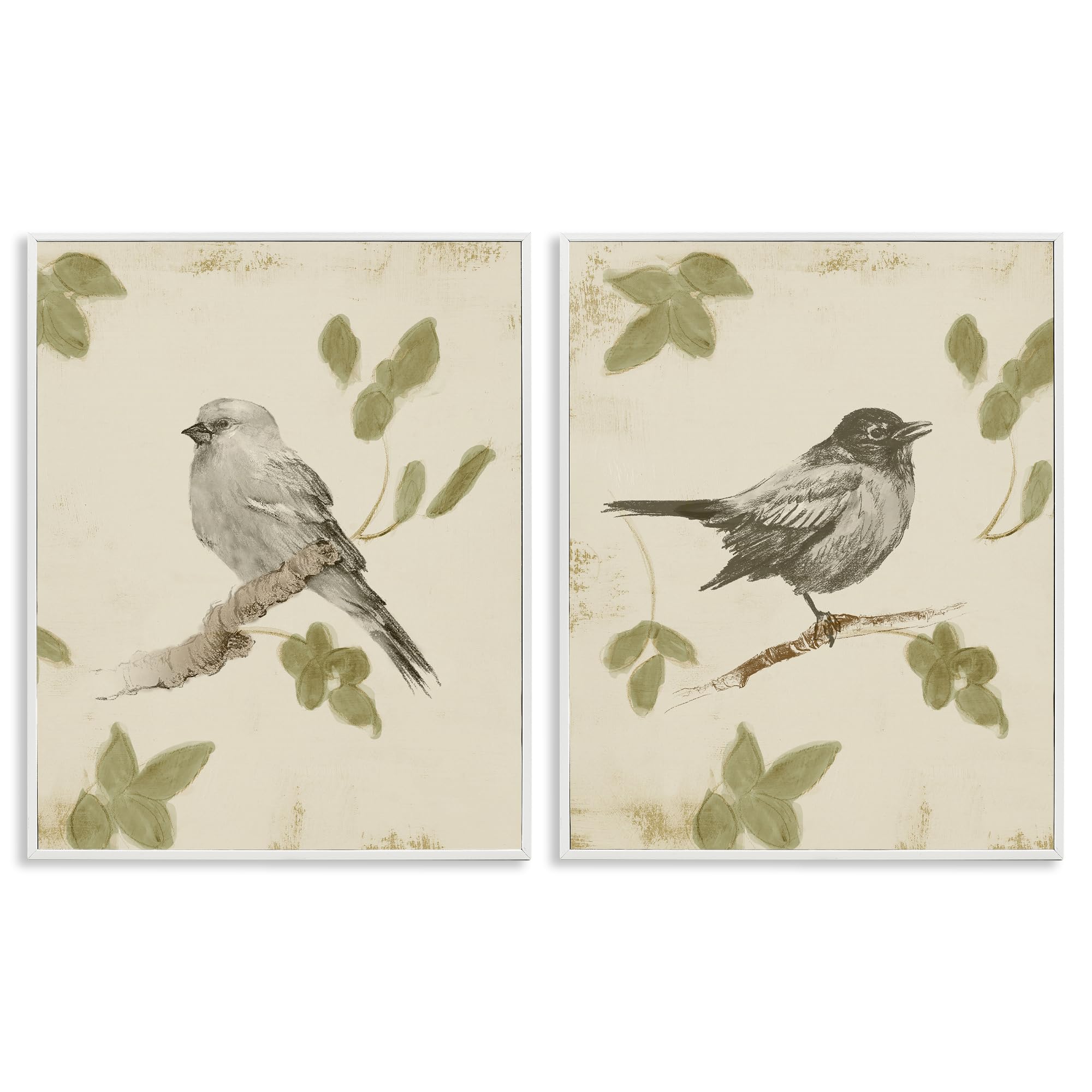 Neutral Bird Scene, 24 x 30 Inch Framed Giclée Print Set