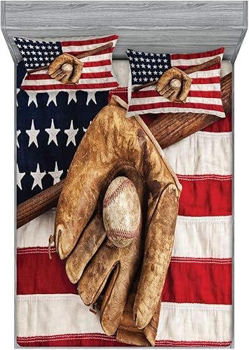 Miniatura 192 de Ambesonne Juego de sábanas bajeras y fundas de almohada, diseño retro de los videojuegos con botones de joystick vintage de los años 80 y 90, diseño