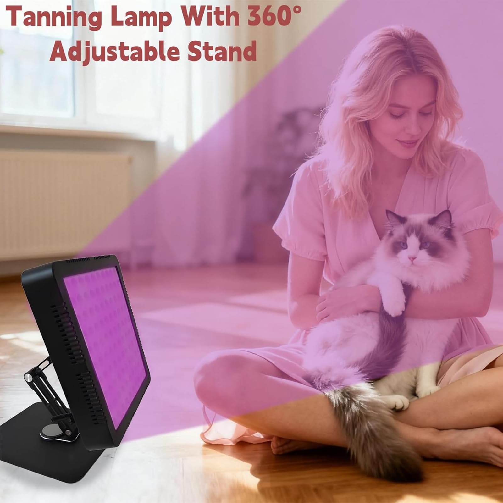 NGARY Lampa samoopalająca do twarzy i ciała, 100 diod LED (395 Nm), głowica obracana o 360°, regulowana podstawka, jasność i czas opalania.
