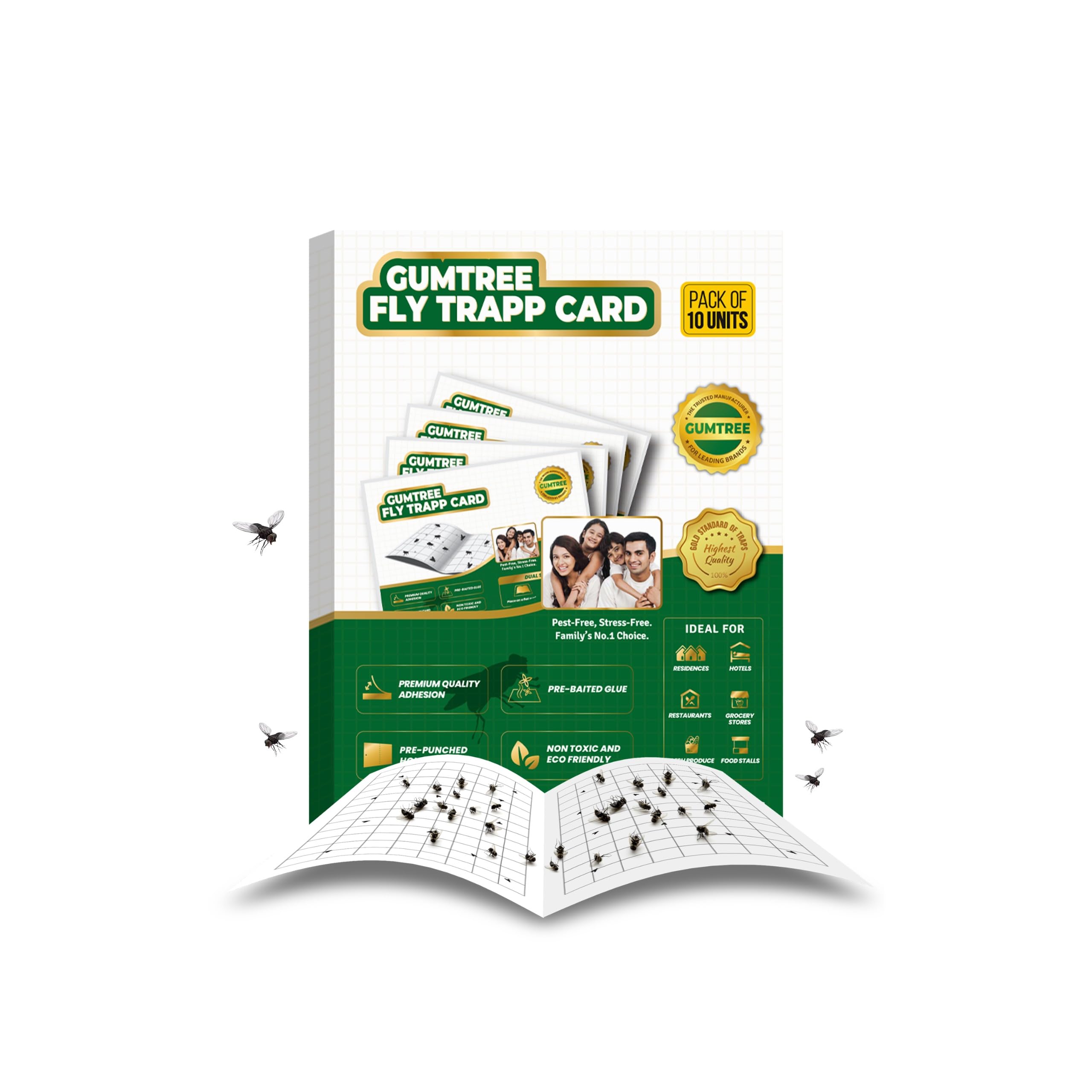 Gumtree Fly Trapp Card (Pack of 10) – Non-Toxic Fly Killer & Insect Trap for Home and Kitchen | Powerful Catcher & Repellent | Safe for Kids, Pets & Food Areas