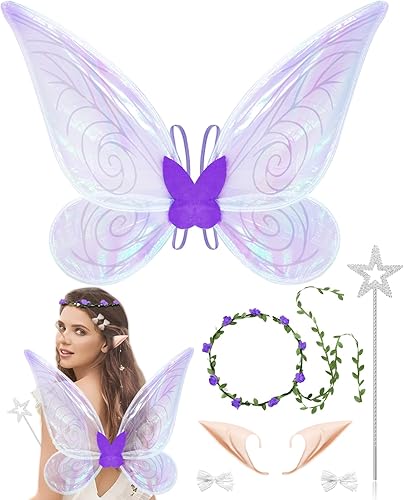 Miniatura 8 de DTESL 7 piezas de alas de hada, alas transparentes brillantes, mariposa, hada, Halloween, alas de ángel, para niños, niñas y mujeres