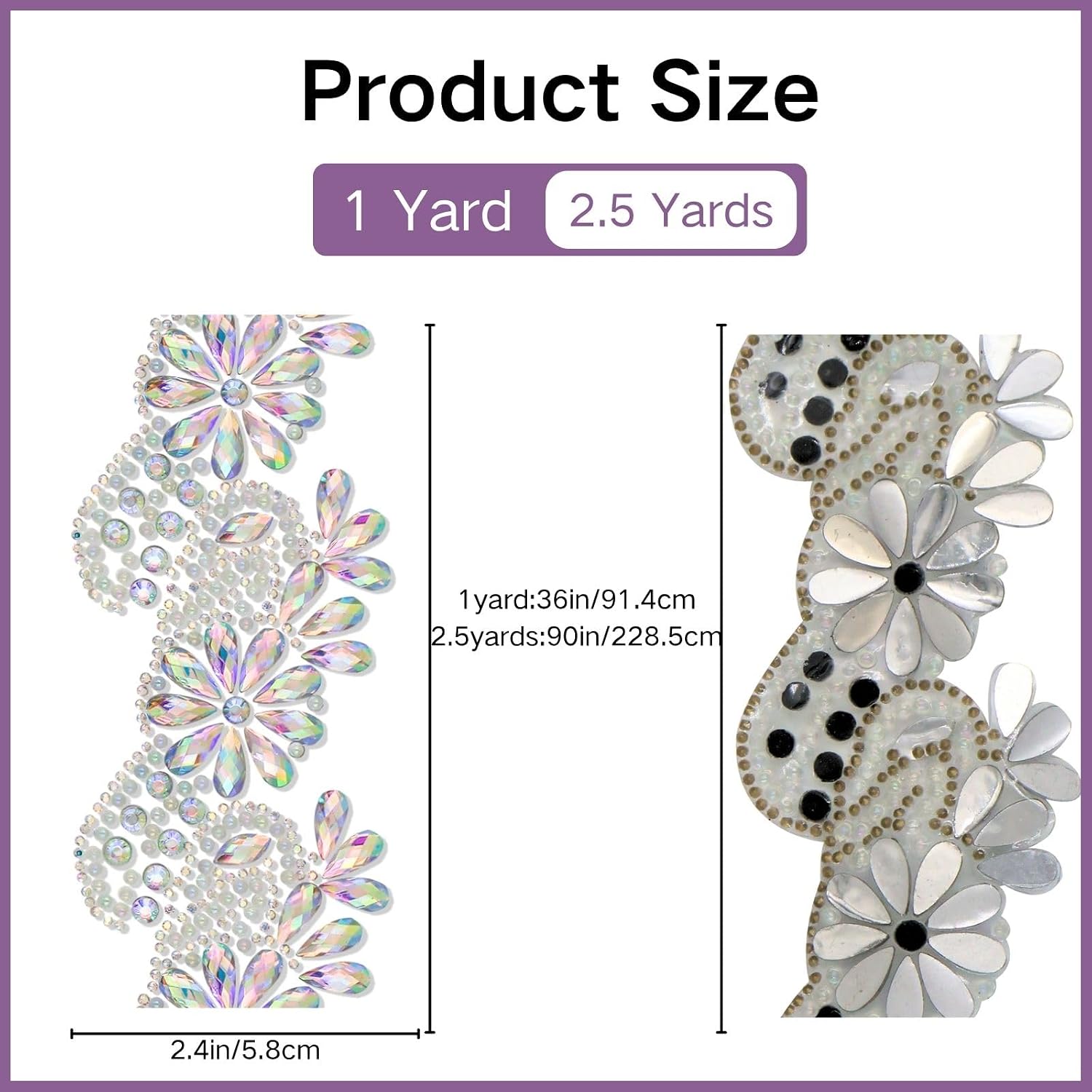 PEARLY JUN 1 Yard Silver AB Crystal Rhinestone Ribbon Iron on Rhinestone Strips Trim Bling Tape Diamond Ribbon DIY for Crafting Bedazzling Party Wedding Cake Decorations Embellishments