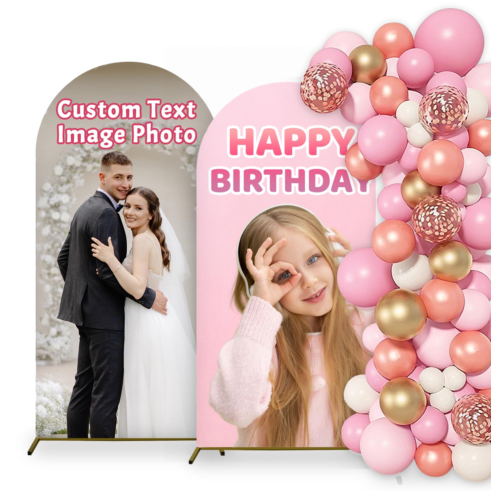 BEXOA EDC Custom Arch Cover - Personalized Arch Backdrop Covers with Photo Text for Baby Shower Wedding Holiday Birthday Graduation Party 4~7.2 FT (