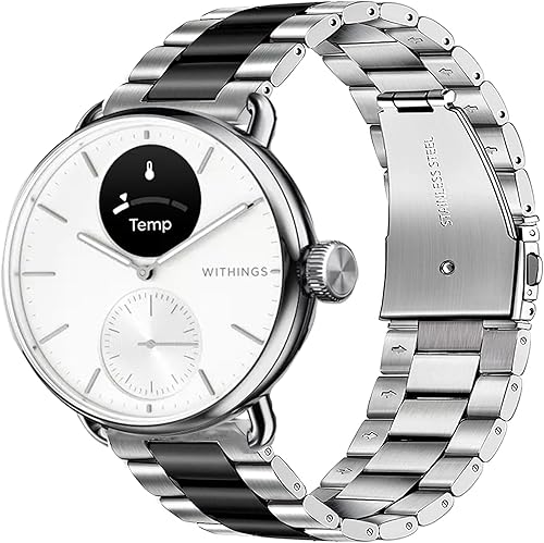 Miniatura 11 de Compatible con Withings Smartwatch Bands, Lamshaw 0.709 in, 0.787 in, acero inoxidable, correa de repuesto de metal para hombres y mujeres, Negro