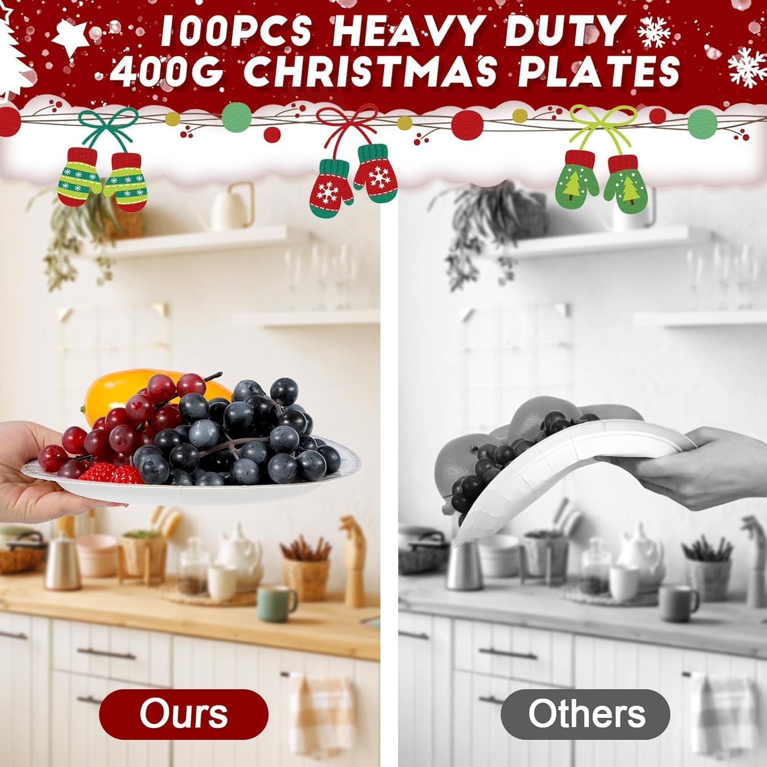 Homlouue 200 platos y servilletas de papel de Navidad, platos y servilletas rojos y blancos desechables, platos y servilletas de Navidad para 50 invitados, decoraciones de mesa de fiesta de Navidad
