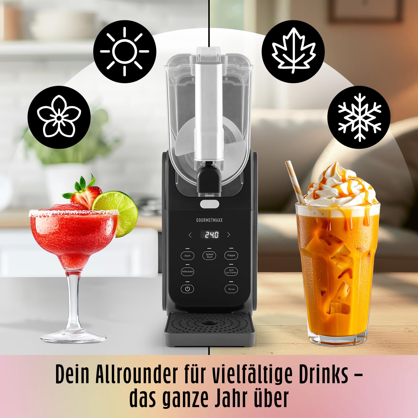 GOURMETmaxx FreezeUp Slush Eis Maschine | Slush Ice Maker mit 5 Modi | Slushmaschine für Slushies, Milchshakes, Softeis etc. | Slush Maker elektrisch – 2,8 L | Eismaschine Slush für bis zu 10 Personen