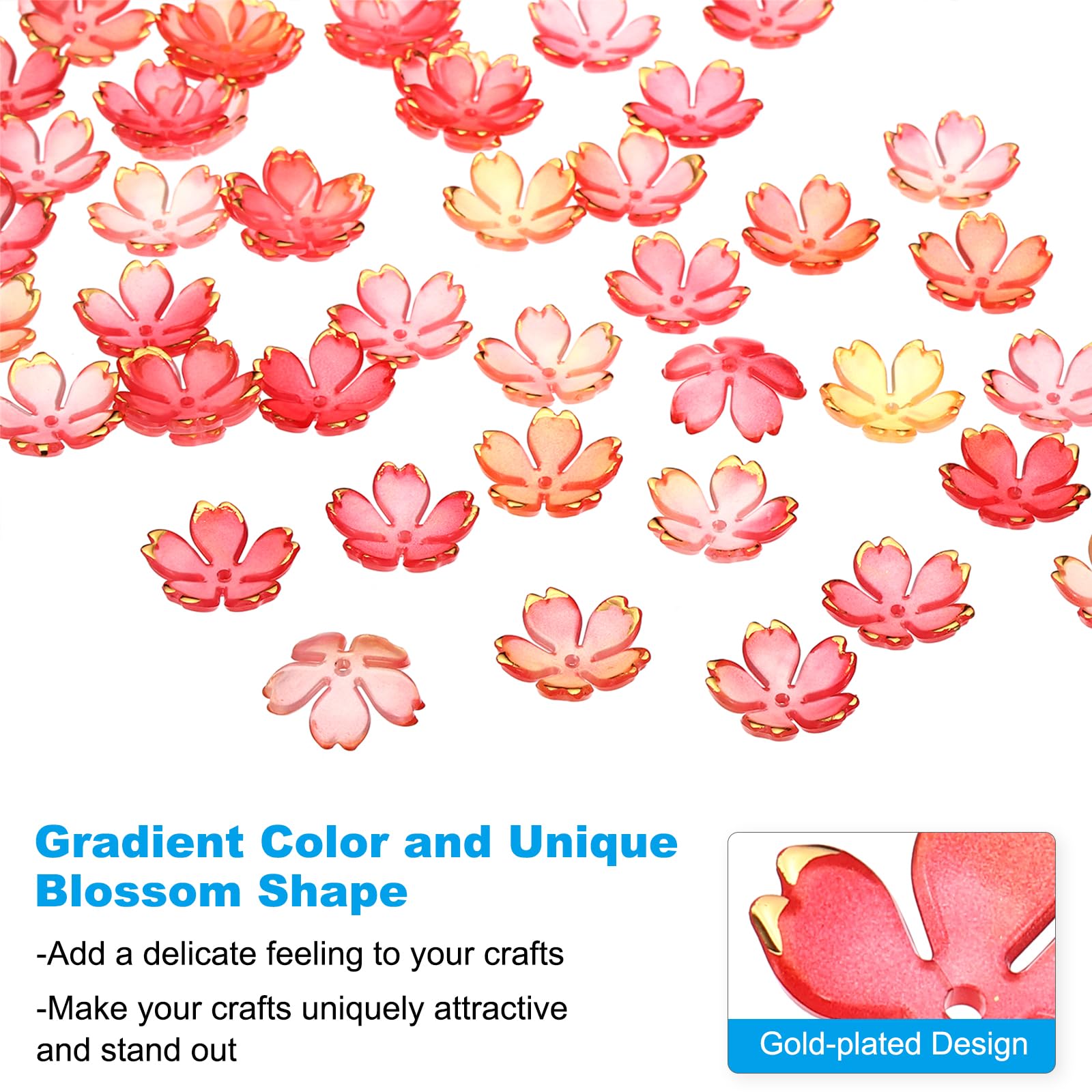 PATIKIL Acrylic Flower Beads, 100 Pcs 18mm Gold-Plated Gradient Cherry Blossom Floral Spacer Beads for Bracelets Earrings - Image 4