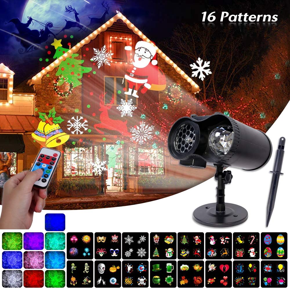 Thanksgiving Christmas Holy Decoration projector lights Large 72 patterns  Outdoor  Indoor 28 HD Effects (3D Wave Light)2 in 1 for Xmas Gift, Newyear Party,House,Wall -18 Slides W/Remote Control