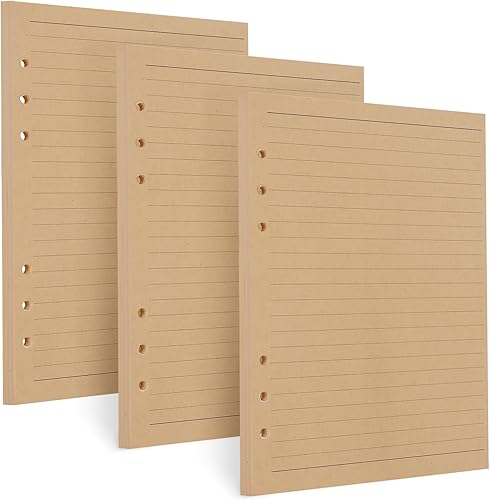 Toplive [Paquete de 3] Papel de repuesto A5 – Insertos de relleno de 6 agujeros gruesos de 100 GSM, 135 hojas (270 páginas) para cuaderno de 6 Papel