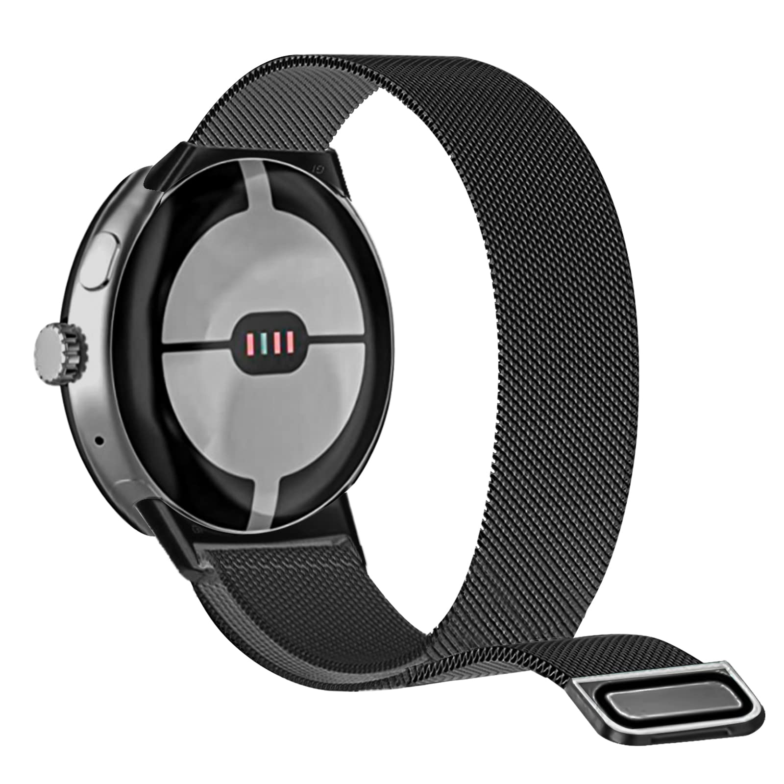 Polyjoy Metal Mesh Loop Band Compatible with Google Pixel Watch/Pixel Watch 2, Magnetic Clasp Replacement Strap Adjustable Stainless Steel Accessories Wristbands Men Women - Black.