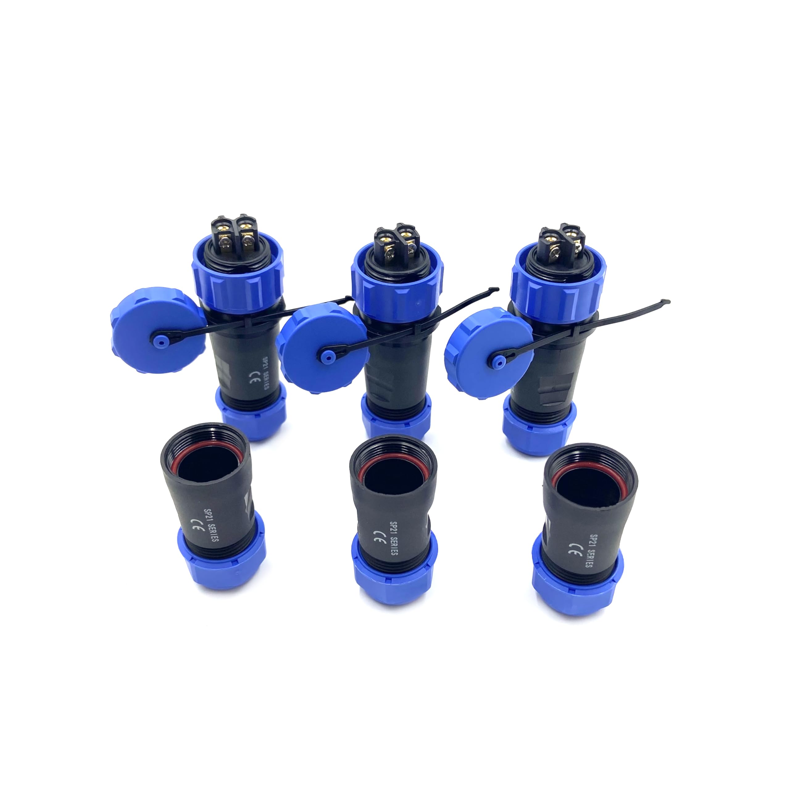 3 connettori per aeronautica SP21 a 2 poli, IP68 2 pin, spina aviazione senza saldatura, spina impermeabile per lampade esterne, 500 V 30 A (12 AWG cavo a vite crimpatura)