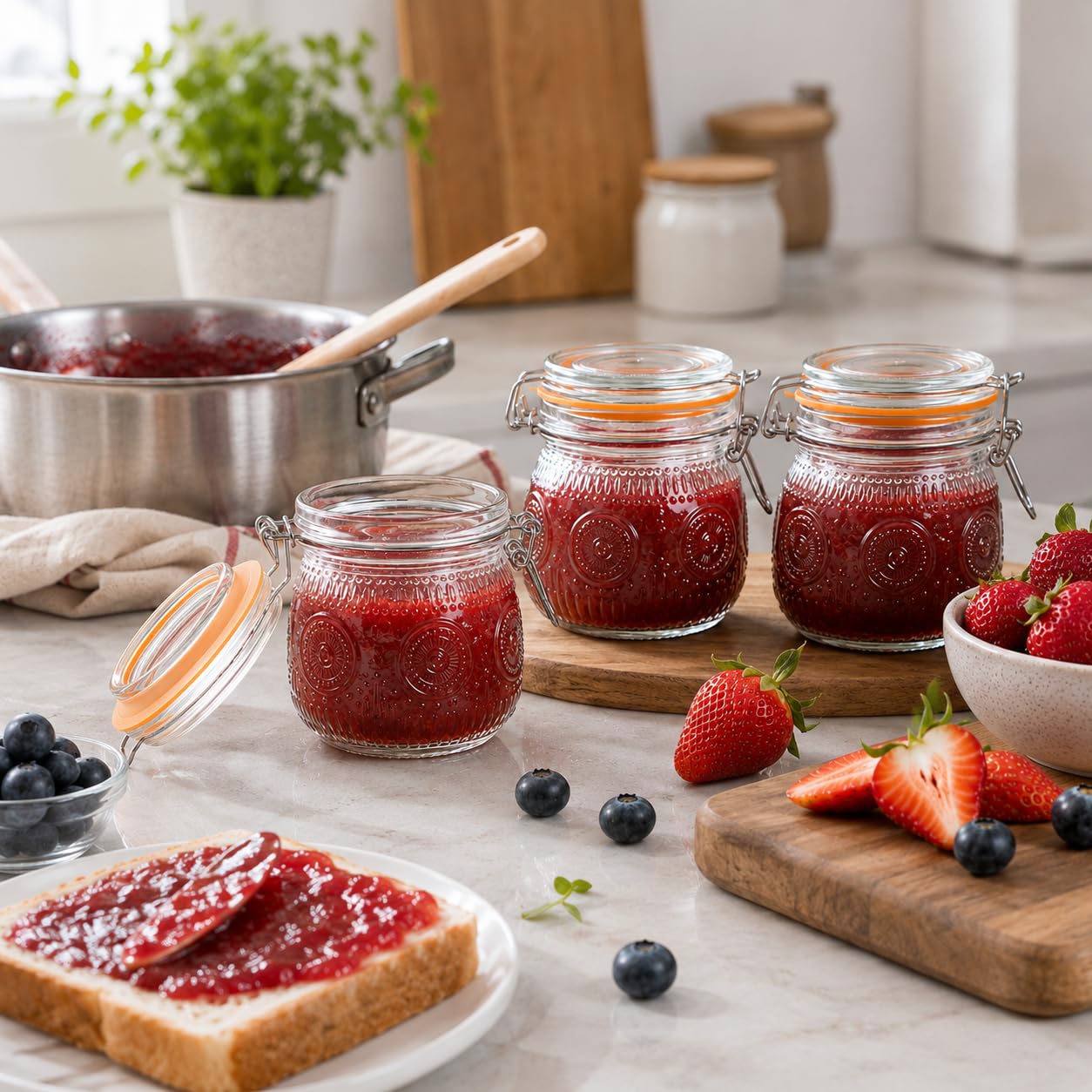 6er-Set Einmachgläser mit Bügelverschluss, 473ml Luftdichte Vorratsgläser mit Deckel, Versiegelt Fermentierglas für Marmelade Joghurt Honig Bohnen Kimchi Spaghetti Kombucha