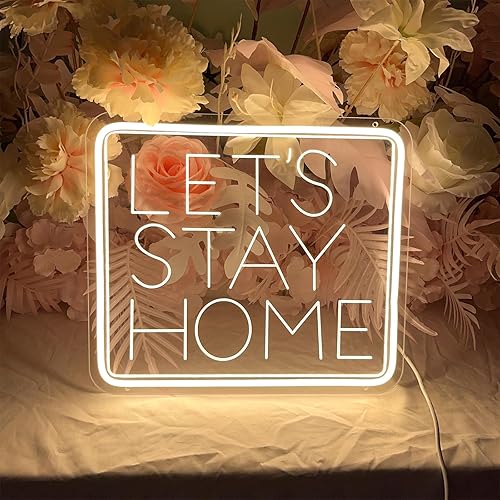 Miniatura 2 de BIOIWGY Letrero de neón con luz LED de neón LET'S STAY HOME para el hogar, boda, fiesta, cumpleaños, bar, niñas, decoración de habitación, 9.8 x 9.8