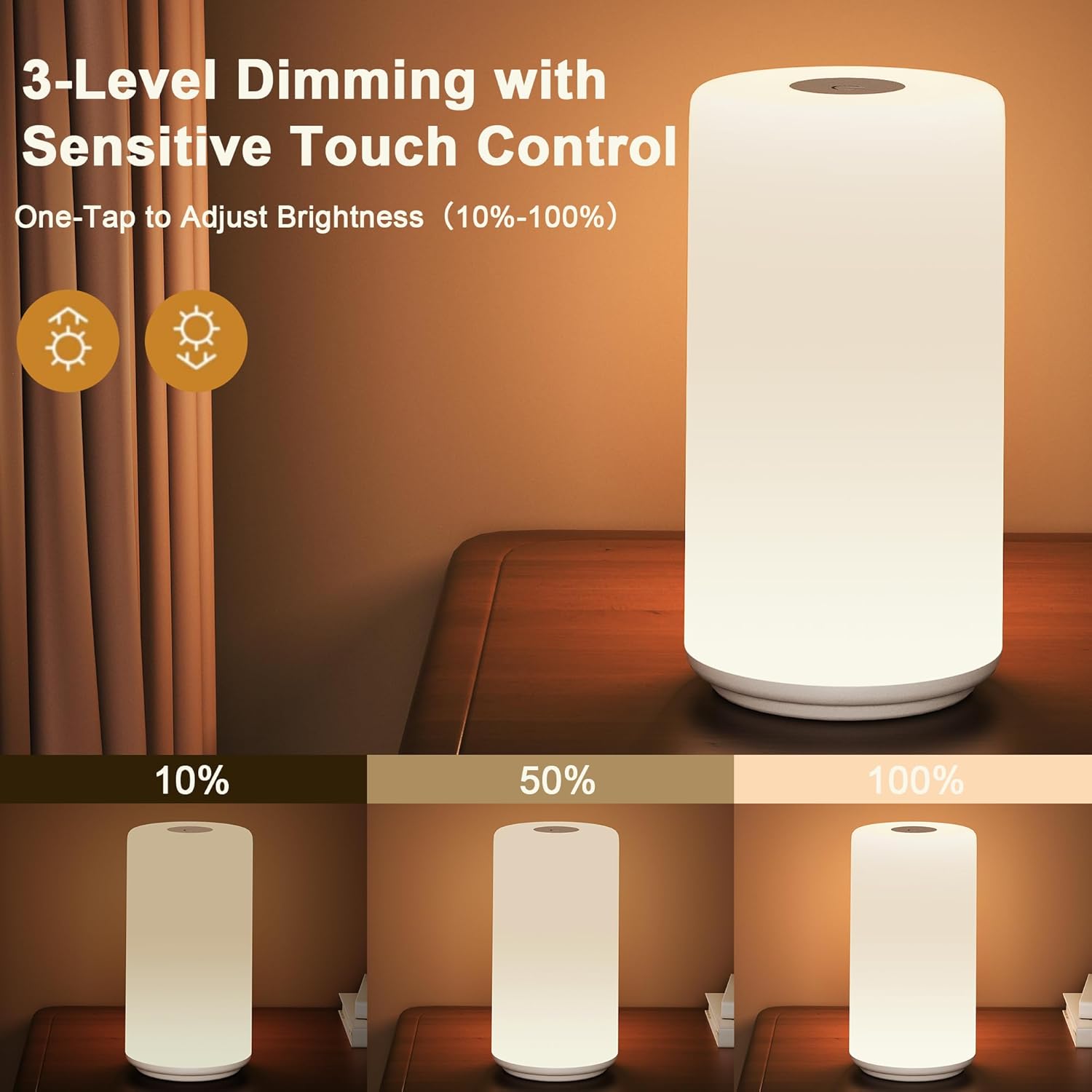 Touch Bedside Table Lamp, [RGB Mode] 3 Way Dimmable Warm White Lights for Bedroom, Multi-Color Smart Nightstand Lamp Desktop LED Lamp for Living Room Home Gifts